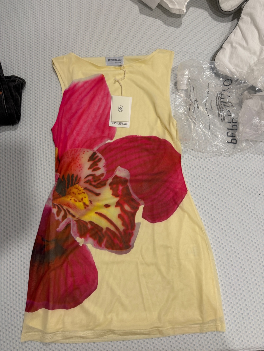Peppermayo Yellow Dress with Pink & Red Floral Print